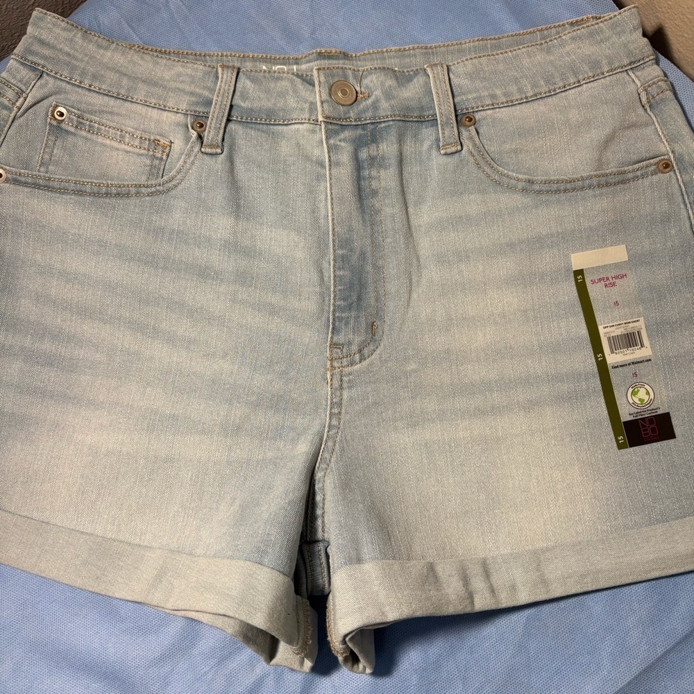 Blue Jean Shorts Light Wash Cuffed Hem super high rise mom - Picture 6 of 15